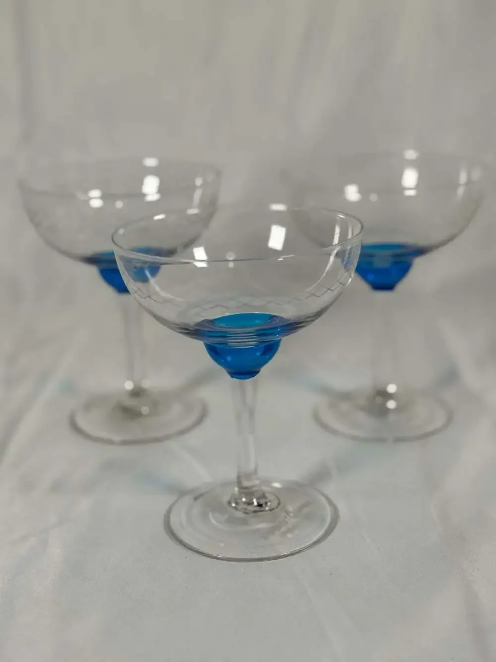 Bombay Sapphire Hand Blown Etched Martini Coupe Cocktail Glasses